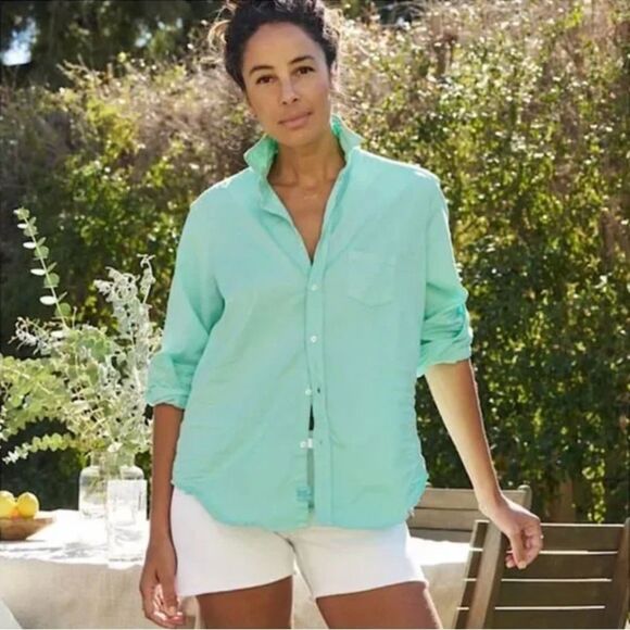 Frank & Eileen Shirley Mint Button-Up Shirt Blue Green Oversized Size XS - Picture 3 of 11